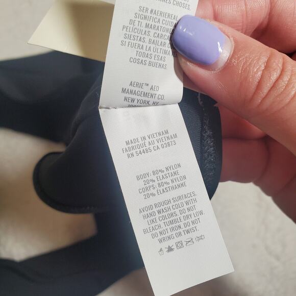 Aerie Black Swim Bikini FULL Set Scoop Top Solid Color Women's Large NEW - Picture 11 of 11